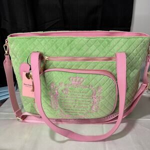 Juicy Couture Juicy Tale Weekender Tote Bag Retro Green Pink Quilted NEW